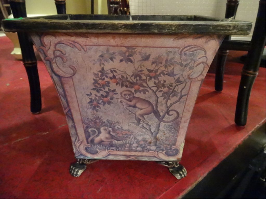 SMALL METAL PLANTER, PAINTED MONKEY DESIGNS, APPROX (1 of 2)