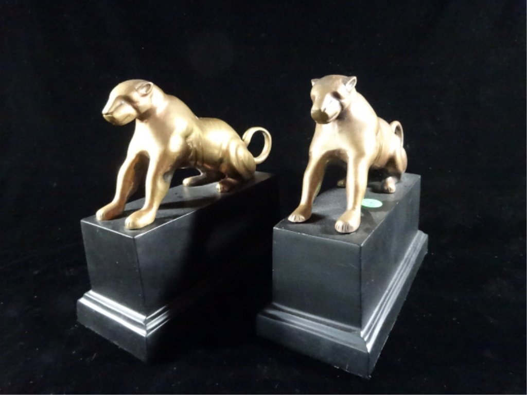2 CROUCHING CAT BOOKENDS / SCULPTURES, APPROX 8" X 9" (1 of 5)