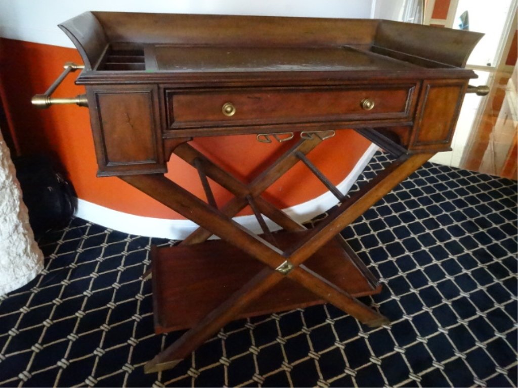 WOOD BAR TABLE BY JD YOUNG & SONS, X BASE, WITH BOTTLE (1 of 6)