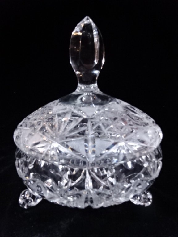 CRYSTAL CANDY DISH WITH LID, EXCELLENT CONDITION, (1 of 6)