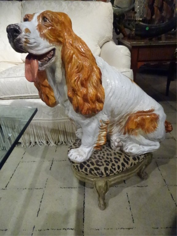 LARGE CERAMIC SPANIEL DOG SCULPTURE, EXCELLENT (1 of 7)