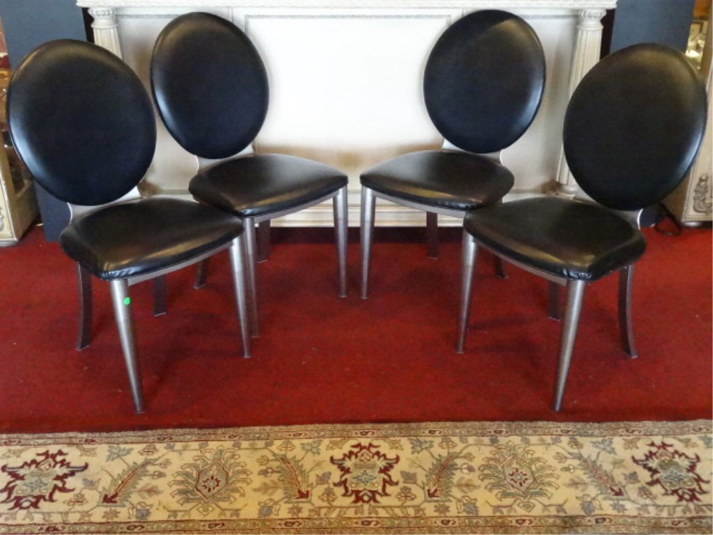 4 MODERN DESIGN OVAL BACK DINING CHAIRS, STEEL FRAMES, (1 of 7)