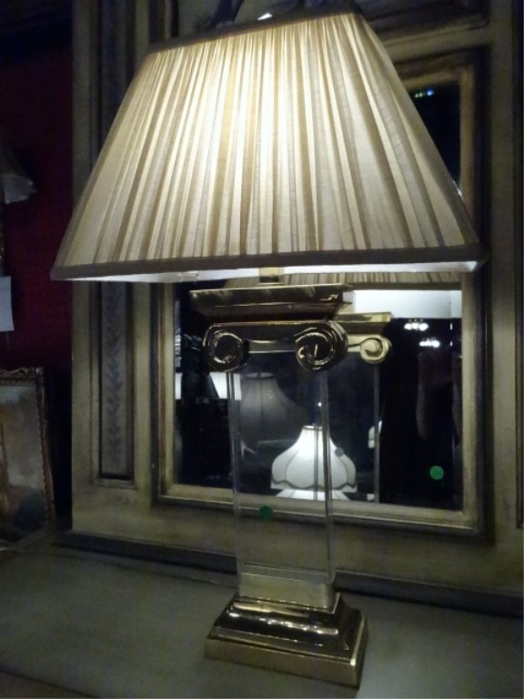 LUCITE AND BRASS IONIC COLUMN LAMP, LUCITE COLUMN WITH (1 of 5)