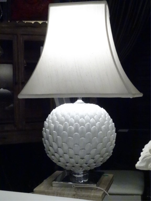 LARGE MODERN PORCELAIN LAMP, WHITE PETAL FORM BODY, (1 of 5)
