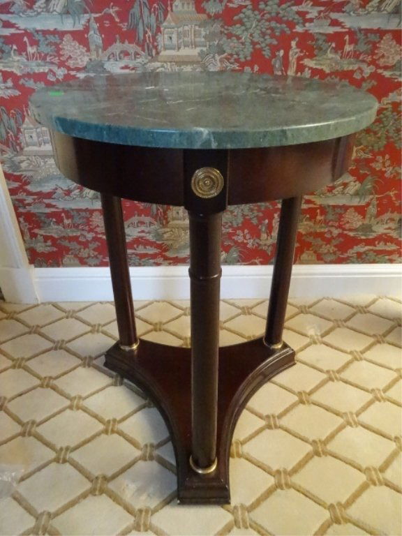 NEOCLASSICAL MARBLE TOP SIDE TABLE, BRASS MEDALLIONS, (1 of 5)