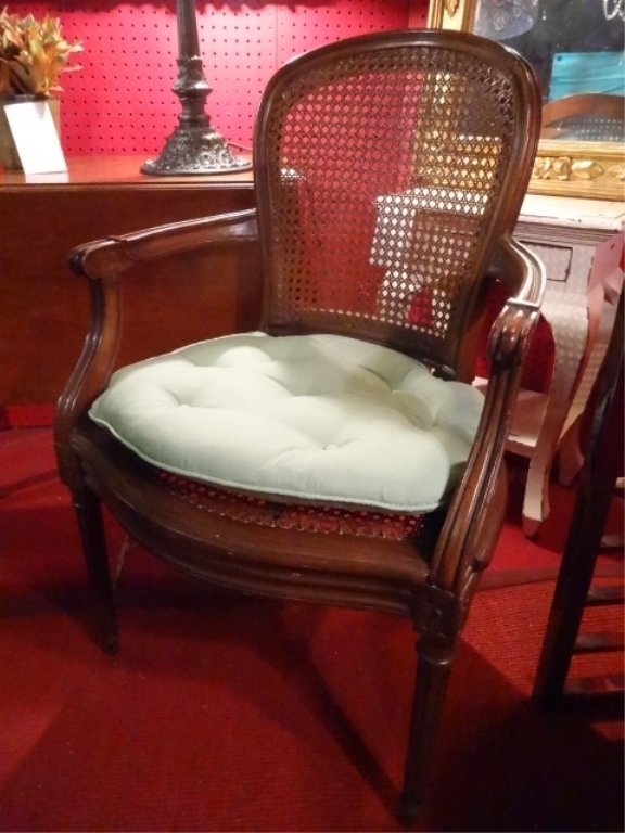 LOUIS XV STYLE OPEN ARMCHAIR, CANE BACK AND SEAT, VERY (1 of 5)