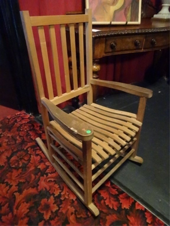 WOOD ROCKING CHAIR, SLAT BACK AND SEAT, VERY GOOD: WOOD ROCKING CHAIR, SLAT BACK AND SEAT, VERY GOOD CONDITION WITH MINOR FINISH WEAR, SKU794.13