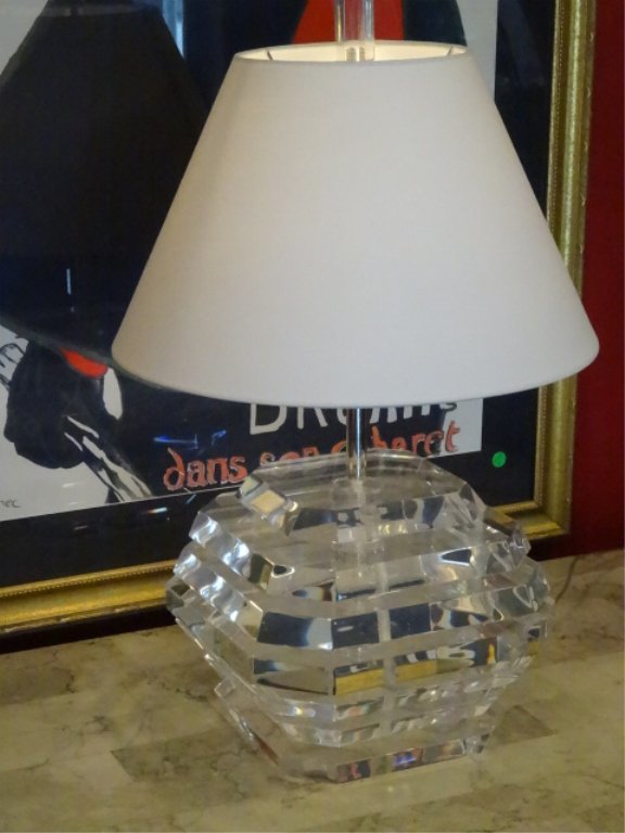 KARL SPRINGER LUCITE TABLE LAMP, QUALITY STACKED CLEAR (1 of 8)
