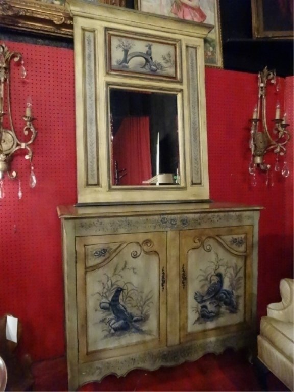 2 PC PAINTED CONSOLE CABINET AND MIRROR, ANTIQUED (1 of 9)