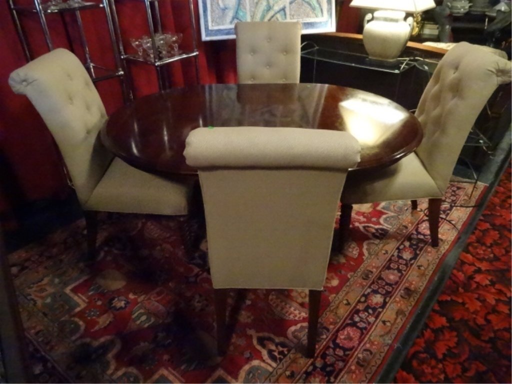 WOOD AND METAL DINING TABLE, 4 CHAIRS WITH TUFTED (1 of 7)