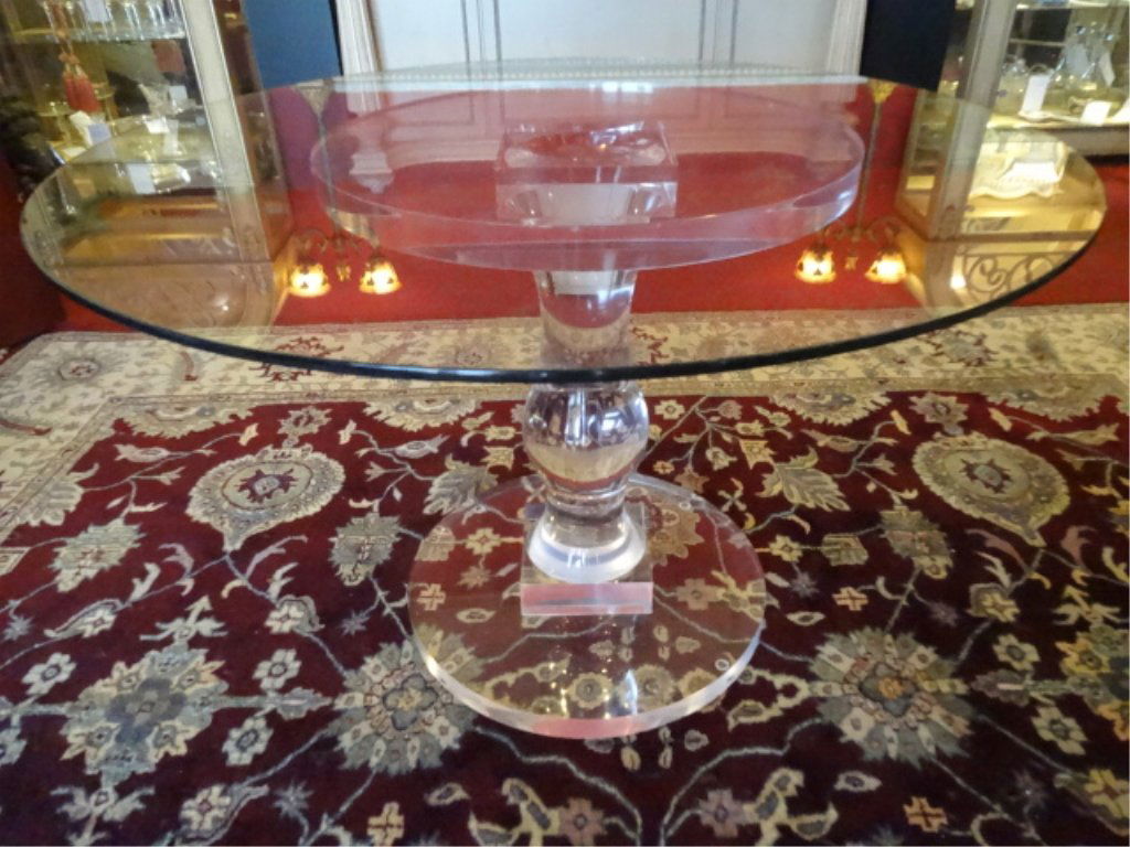 BALUSTER FORM LUCITE DINING TABLE BASE, 32" ROUND GLASS (1 of 7)