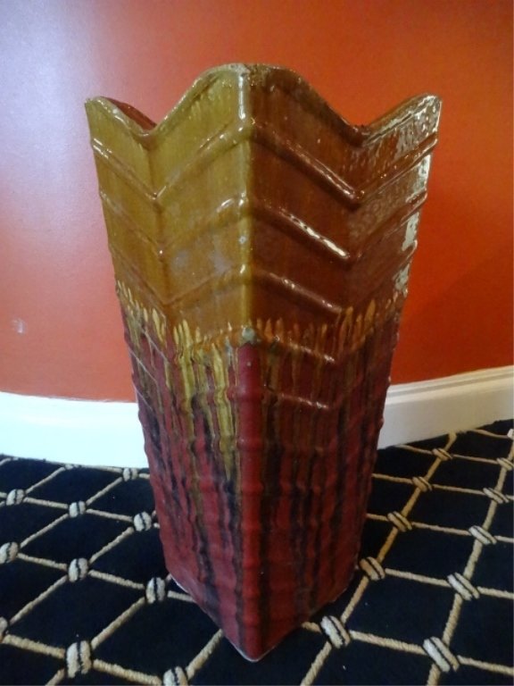 LARGE GOLD AND RED CERAMIC PLANTER, VERY GOOD (1 of 4)