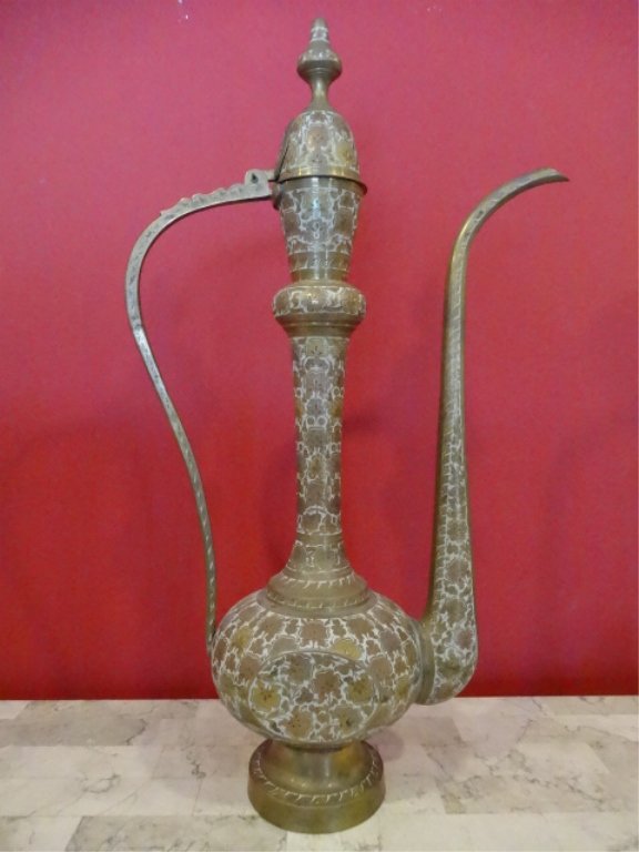 LARGE MOROCCAN BRASS TEAPOT, ETCHED DESIGNS, VERY GOOD (1 of 8)