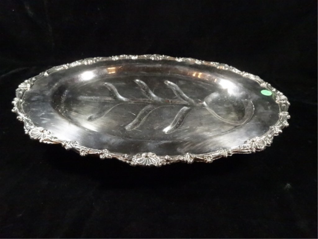 CROSBY SILVERPLATE MEAT TRAY, FOOTED, APPROX 19.25"L (1 of 4)