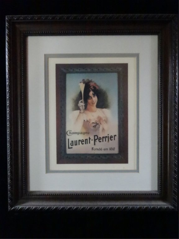 FRAMED CHAMPAGNE LAURENT - PERRIER PRINT, FRAMED SIZE: FRAMED CHAMPAGNE LAURENT - PERRIER PRINT, FRAMED SIZE APPROX 11.5" X 10"