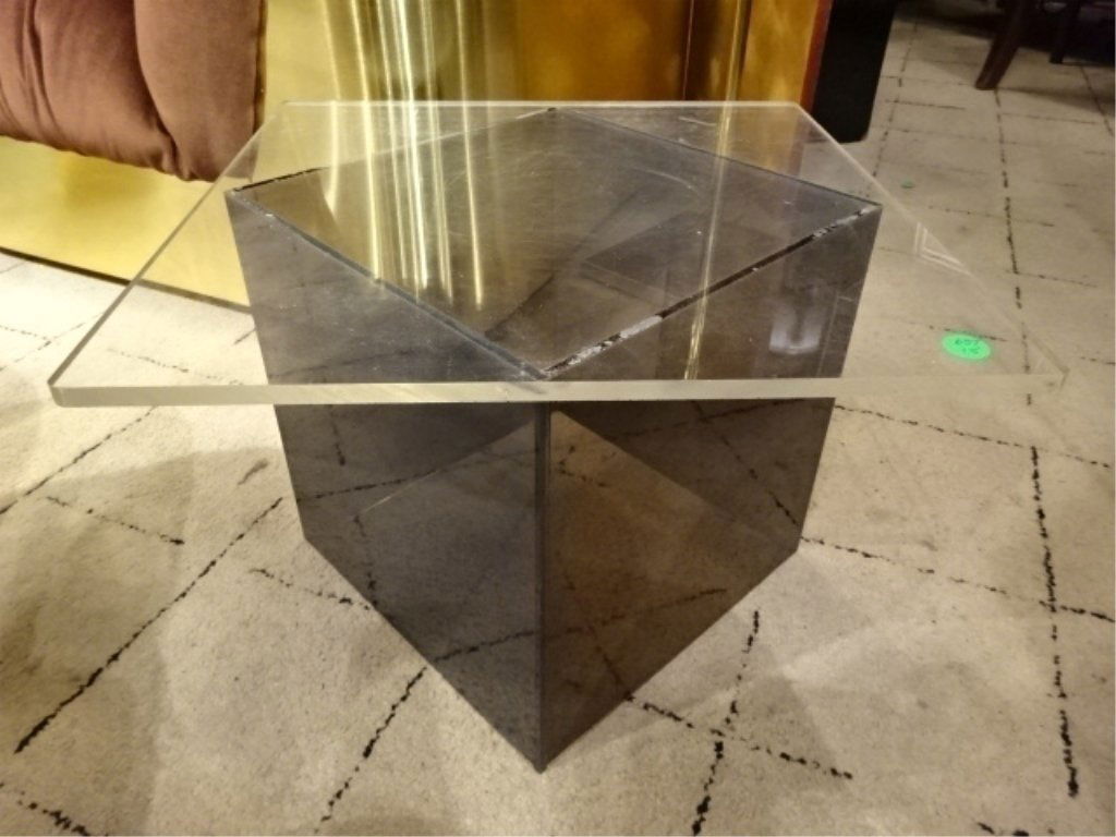 1970's CLEAR AND SMOKE ACRYLIC LOW SIDE TABLE, VERY (1 of 4)