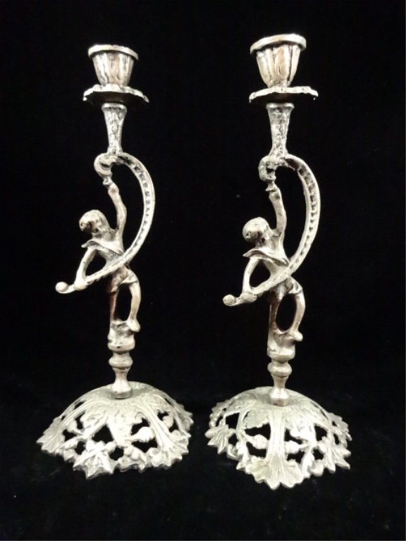 PAIR METAL FIGURAL CANDLE STICKS, APPROX 11"H (1 of 4)
