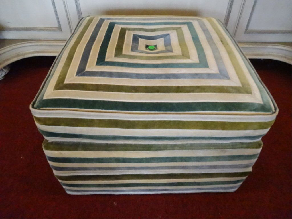 MID CENTURY MODERN UPHOLSTERED OTTOMAN, STRIPED (1 of 4)