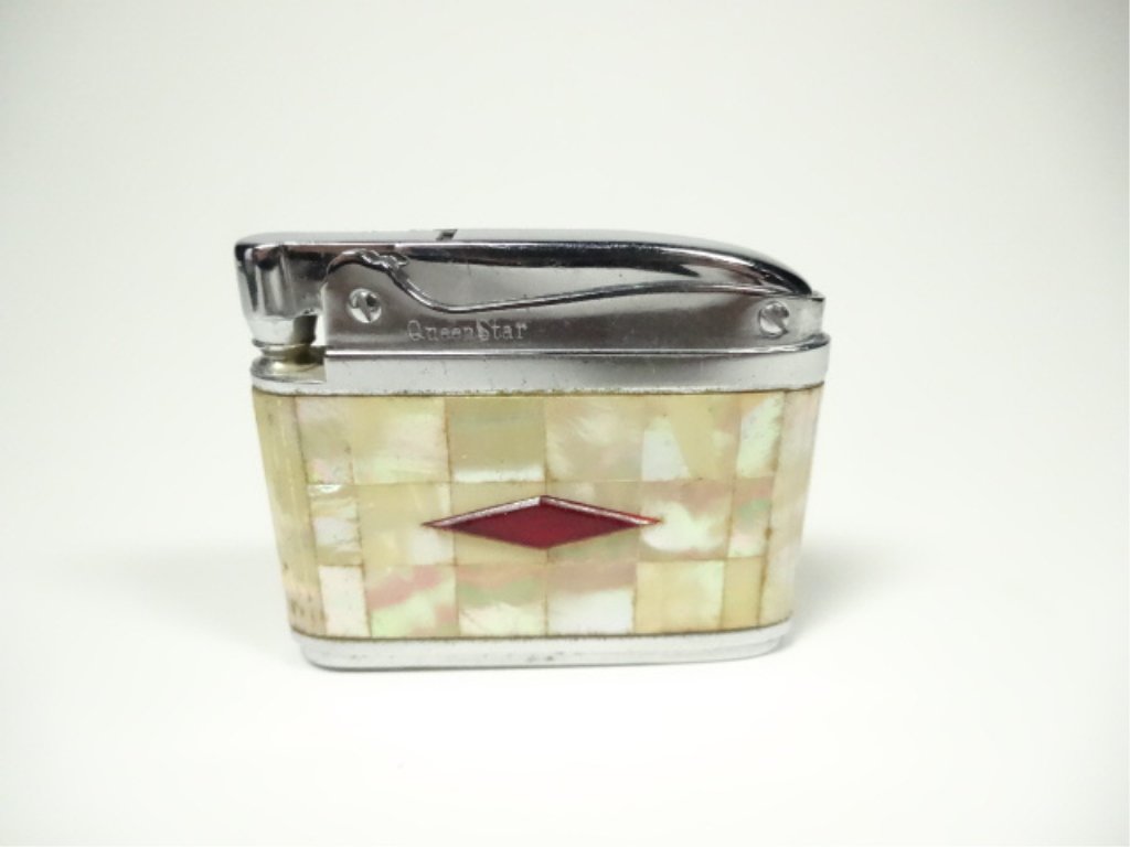 QUEEN STAR SUPER LIGHTER, MOTHER OF PEARL DESIGN, P.T.: QUEEN STAR SUPER LIGHTER, MOTHER OF PEARL DESIGN, P.T. NO. 399312, APPROX 1 3/4"H X 2 1/8"L