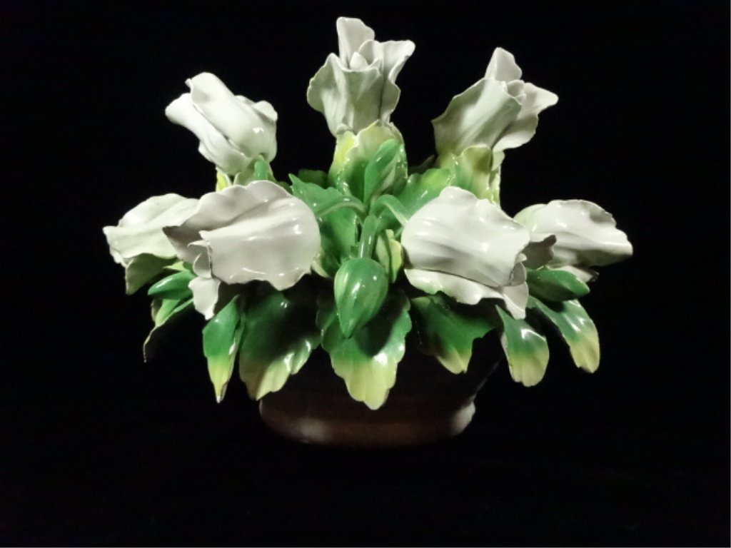 CAPODIMONTE PORCELAIN FLORAL ARRANGEMENT, WHITE (1 of 9)