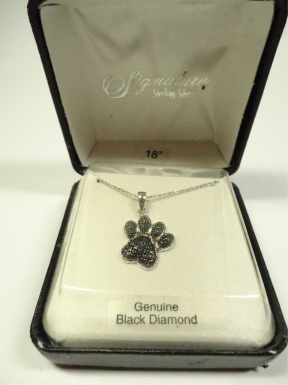 BLACK DIAMOND PAW PRINT PENDANT, 18" STERLING SILVER (1 of 4)