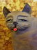 LARGE ART POTTERY CAT SCULPTURE, WITH SMALLER CAT - 2