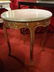 FRENCH STYLE MARBLE TOP TABLE, LIGHT FINISH CARVED WOOD