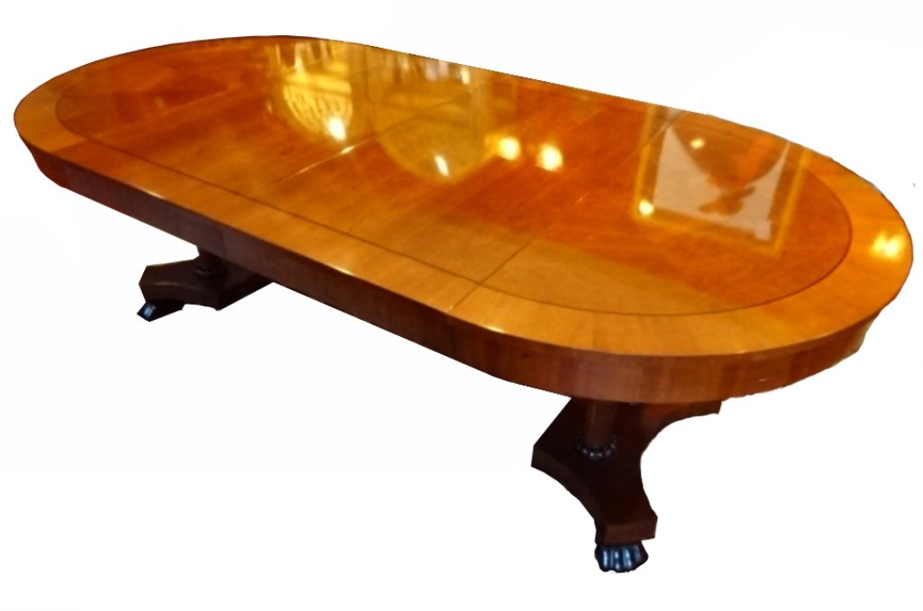 BAKER FURNITURE PALLADIAN DINING TABLE, EBONIZED LEGS W