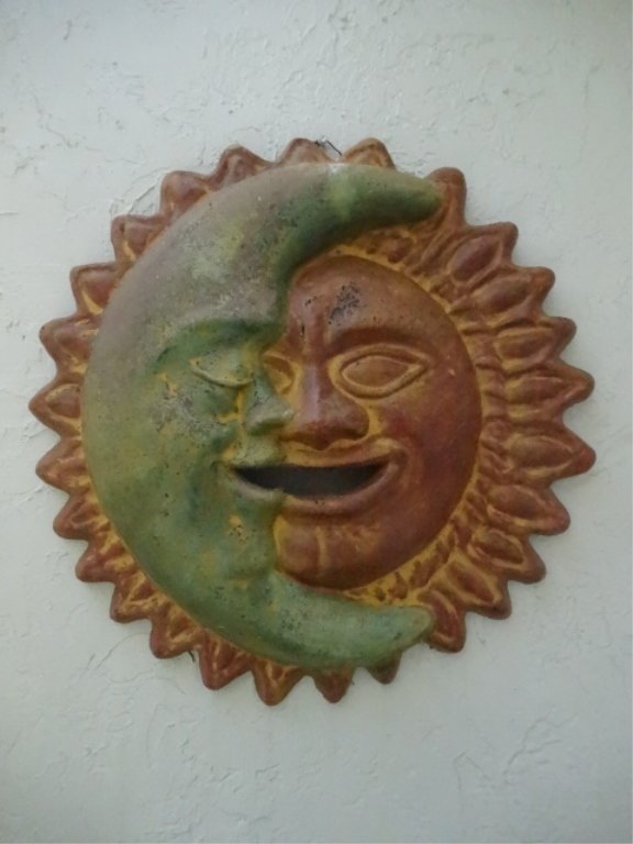 TERRA COTTA SUN AND MOON WALL PLAQUE, VERY GOOD (1 of 4)