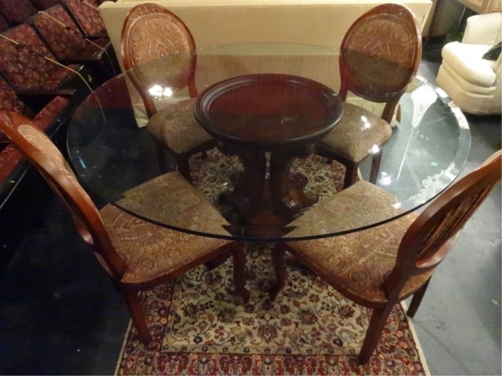 5 PC MAHOGANY FINISH DINING SET, TABLE AND 4 CHAIRS, (1 of 8)