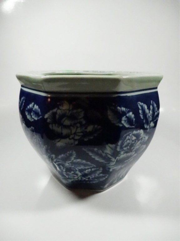 OCTAGONAL CACHEPOT, FLORAL DESIGN, CHOPMARK SIGNATURE, (1 of 4)