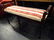 NEOCLASSICAL BENCH, UPHOLSTERED SEAT, RED AND IVORY