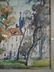 SMALL WATERCOLOR, FALL SCENE, FRAMED SIZE APPROX 11.25" - 5