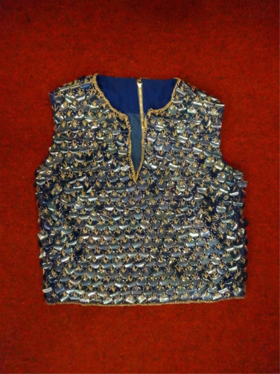 BLUE SEQUIN & GOLD BEAD TOP, SLEEVELESS, SIZE 8 (1 of 4)