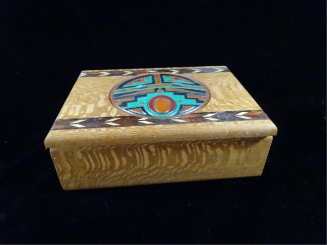STEVEN C. EVANS PAINTED AUSTRALIAN LACEWOOD BOX, TITLED (1 of 4)