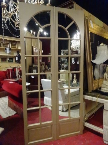 2 PANEL PALLADIAN STYLE MIRRORED FLOOR SCREEN, TAUPE (1 of 4)