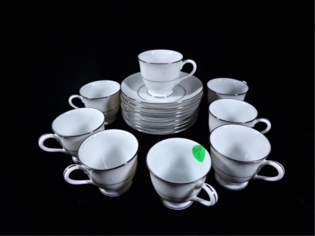 16 PC NORITAKE DEMITASSE CUPS AND SAUCERS, PLATINUM AND: 16 PC NORITAKE DEMITASSE CUPS AND SAUCERS, PLATINUM AND WHITE, MARKED, EXCELLENT CONDITION, 3" X 4.5", SKU828.05