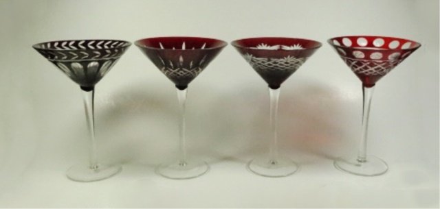 4 RUBY CUT TO CLEAR CRYSTAL GLASSES, APPROX 7.25"H (1 of 9)