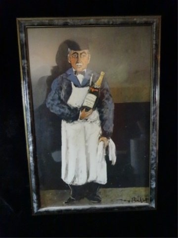 FRAMED PRINT, MAN HOLDING CHAMPAGNE, FRAMED SIZE APPROX (1 of 4)