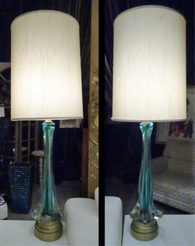 PAIR TALL MID CENTURY MURANO GLASS SOMMERSO LAMPS (1 of 10)