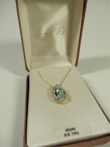 GENUINE TOPAZ PENDANT ON CHAIN, TEARDROP SHAPE, PENDANT (1 of 3)