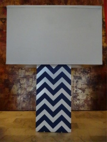 MODERN WHITE AND BLUE TABLE LAMP, STRIPED COMPOSITE, (1 of 5)