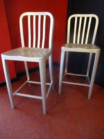 PAIR MODERN ALUMINUM BARSTOOLS, COUNTER HEIGHT, LABELED (1 of 5)