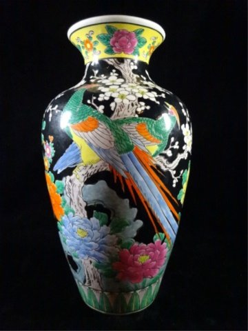 TALL JAPANESE VASE, BIRDS & FLOWERS, APPROX 14.5"H (1 of 6)