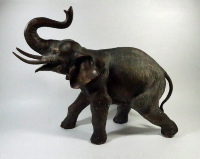 BRONZE ELEPHANT SCULPTURE, TRUNK UP FOR LUCK, APPROX (1 of 6)
