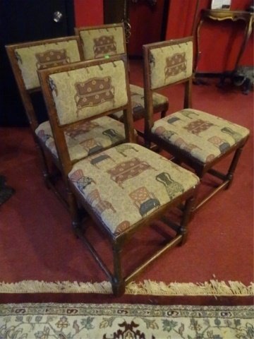 4 VINTAGE CHAIRS, DARK FINISH, UPHOLSTERED SEAT AND (1 of 6)