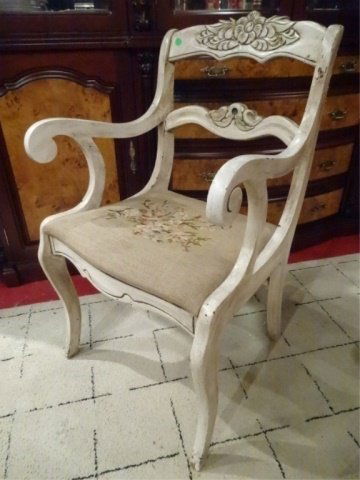 FRENCH STYLE OPEN ARMCHAIR WITH SCROLLED ARMS, WHITE (1 of 5)