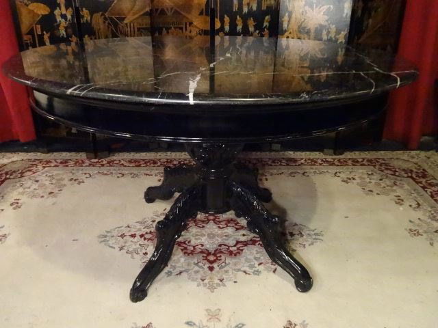 MARBLE TOP CHIPPENDALE DINING TABLE, 48" ROUND BLACK (1 of 6)