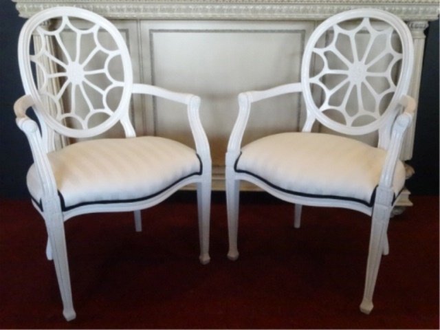 PAIR SPIDER WEB BACK ARMCHAIRS, WHITE FINISH, WHITE (1 of 8)
