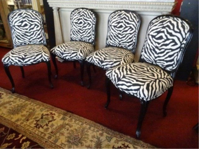 4 LOUIS XV STYLE ARMLESS CHAIRS, ZEBRA STRIPE (1 of 6)